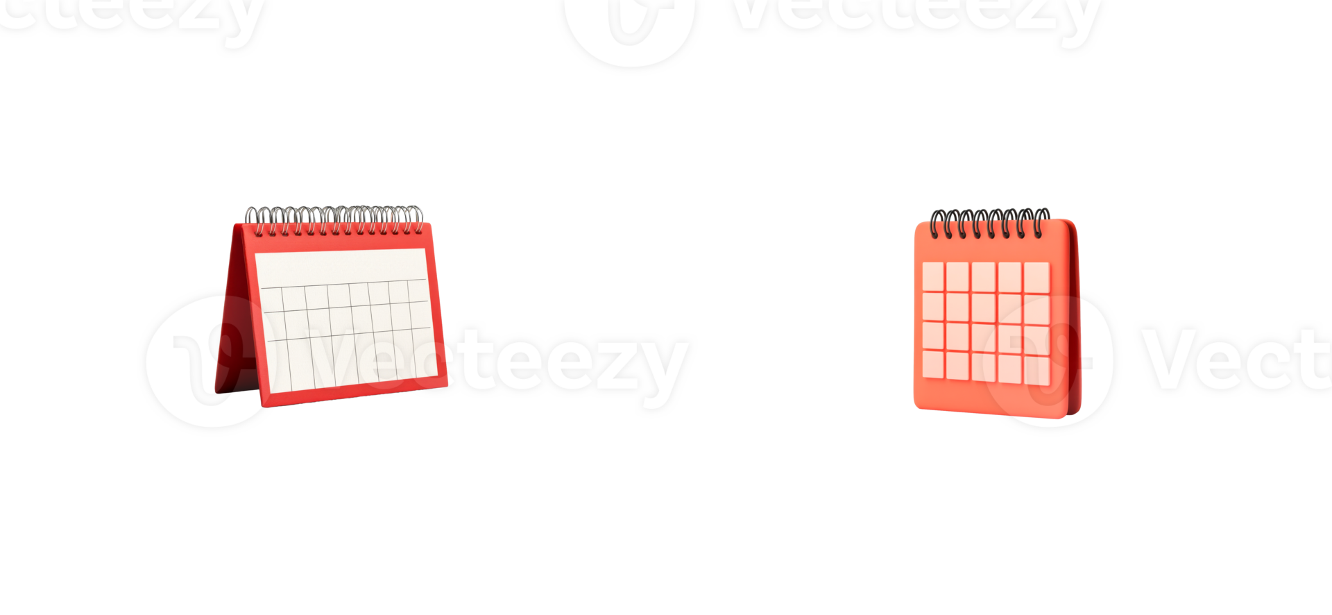 Two red spiral calendars with blank pages on a transparent background png