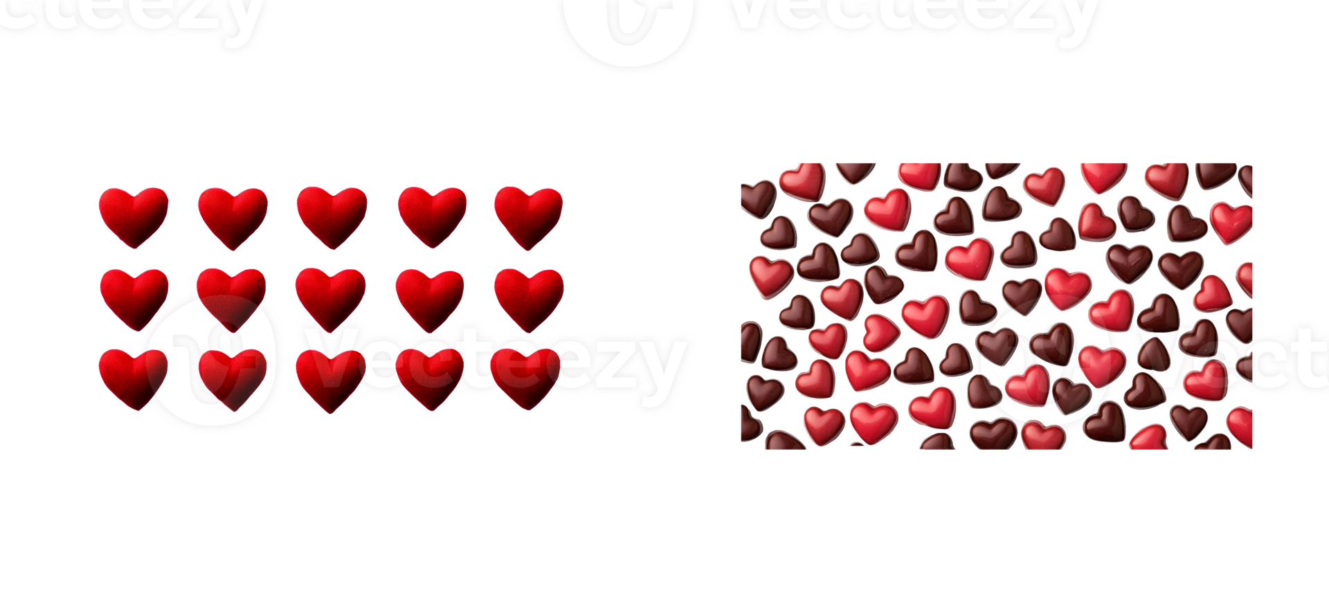 Red and brown heart patterns on a transparent background png