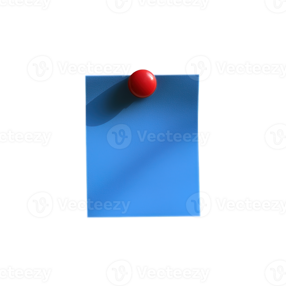 blue color Sticky Note paper clip with Red Push Pins isolated on transparent background png