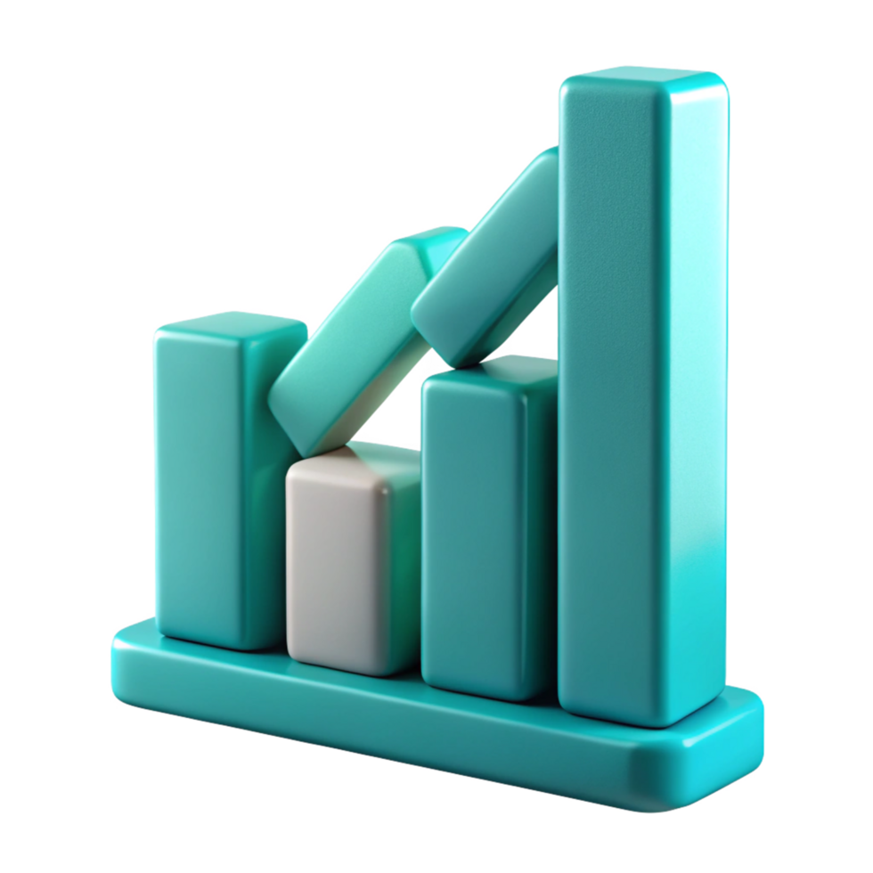 3D Glossy Bar Chart on Rising with One Different Color Block png