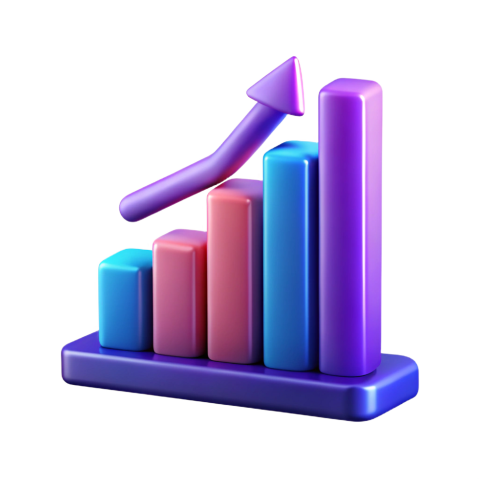 3D Colorful Bar Chart Showing Growth Trend with Arrow png