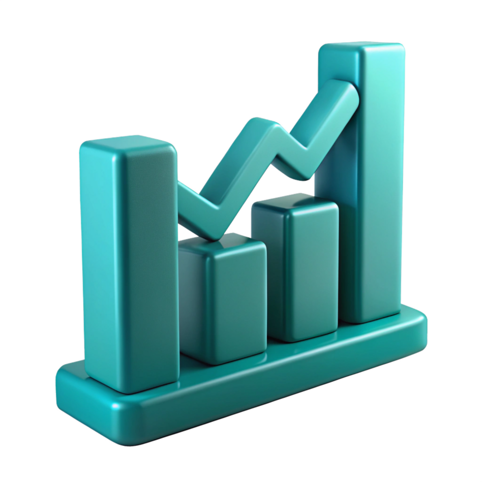 3D Aqua Chart Upward Trend with Arrow Overlap, Shiny png