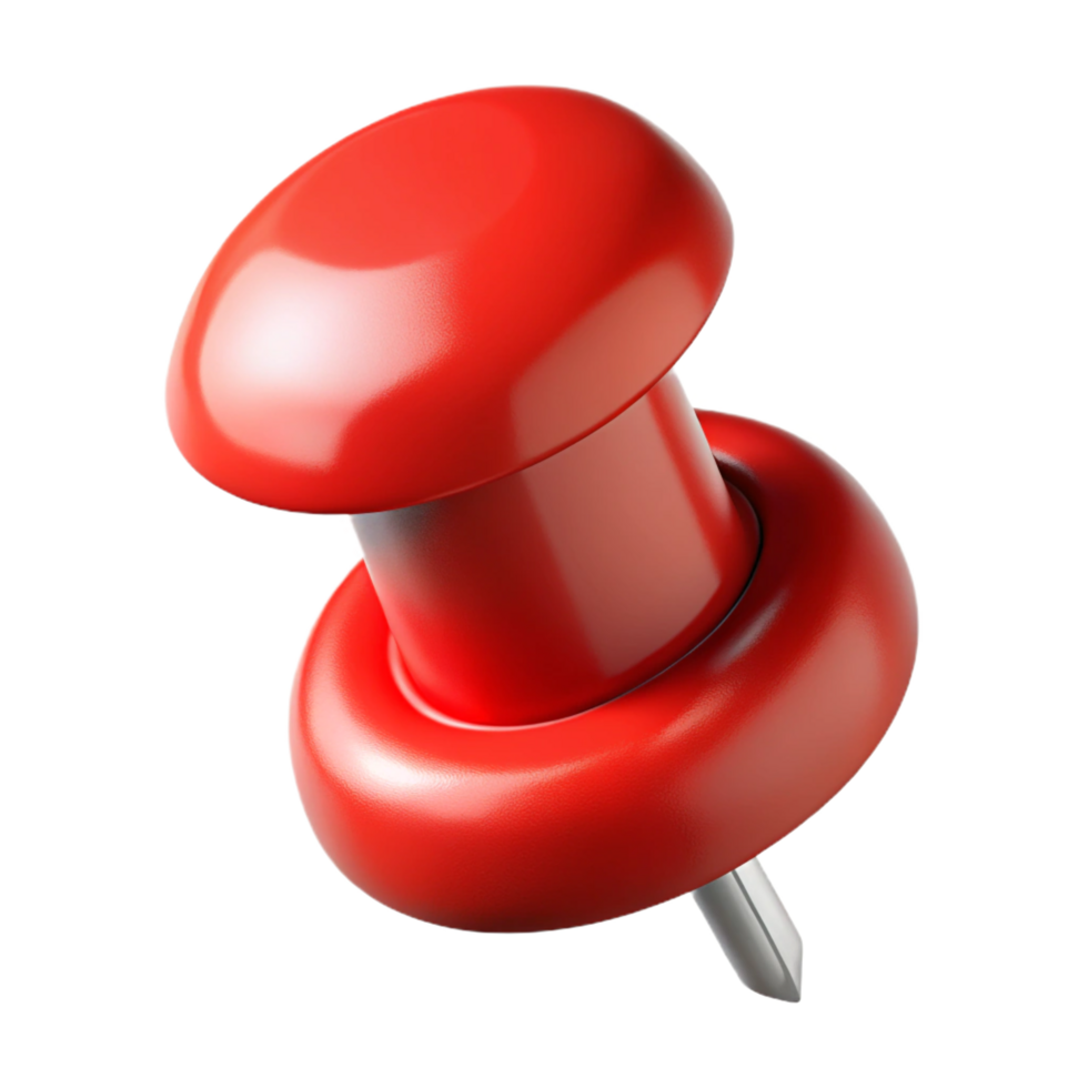 Bright Pushpin Closeup, Sharp Needle, Glossy Surface, 3D Rendering, png