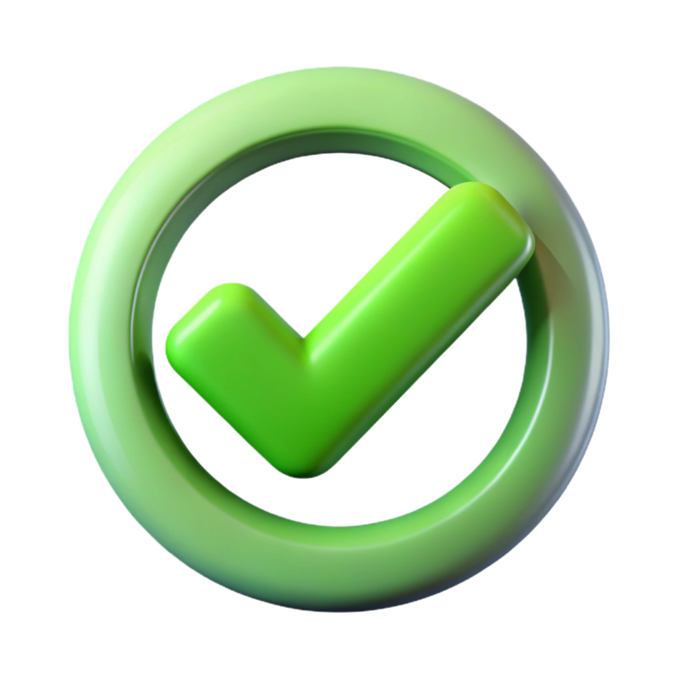 Rendering of Shiny Check Mark in a Circle on a png