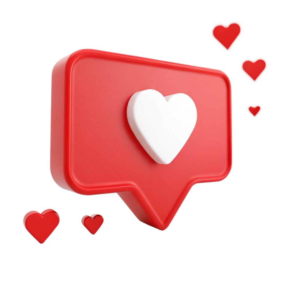 3D Red Speech Bubble with and Floating Hearts on png