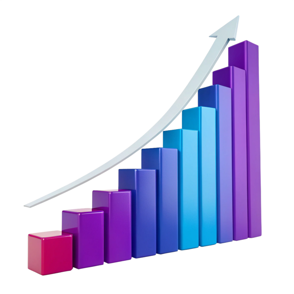 Increasing Bar Graph with a White Arrow Against png