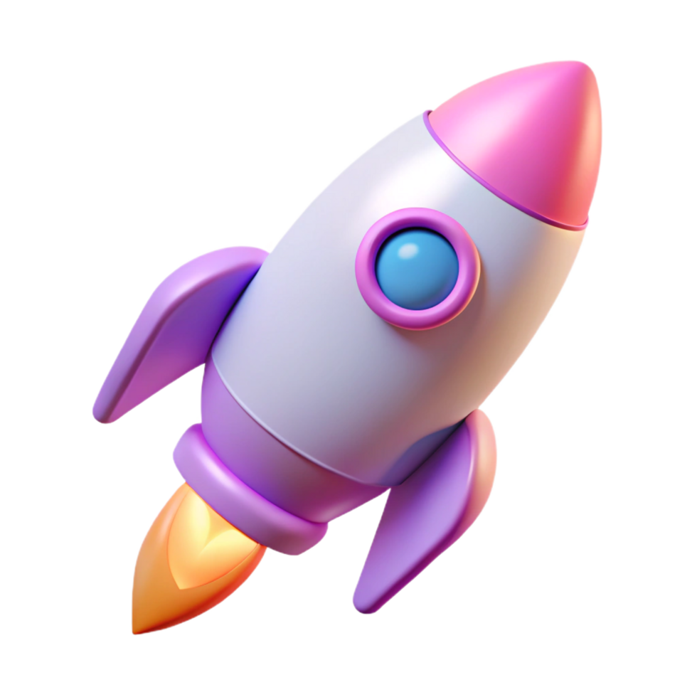 Cartoon 3D Rocket Blasting Off With Fire On Backdrop And Accents png