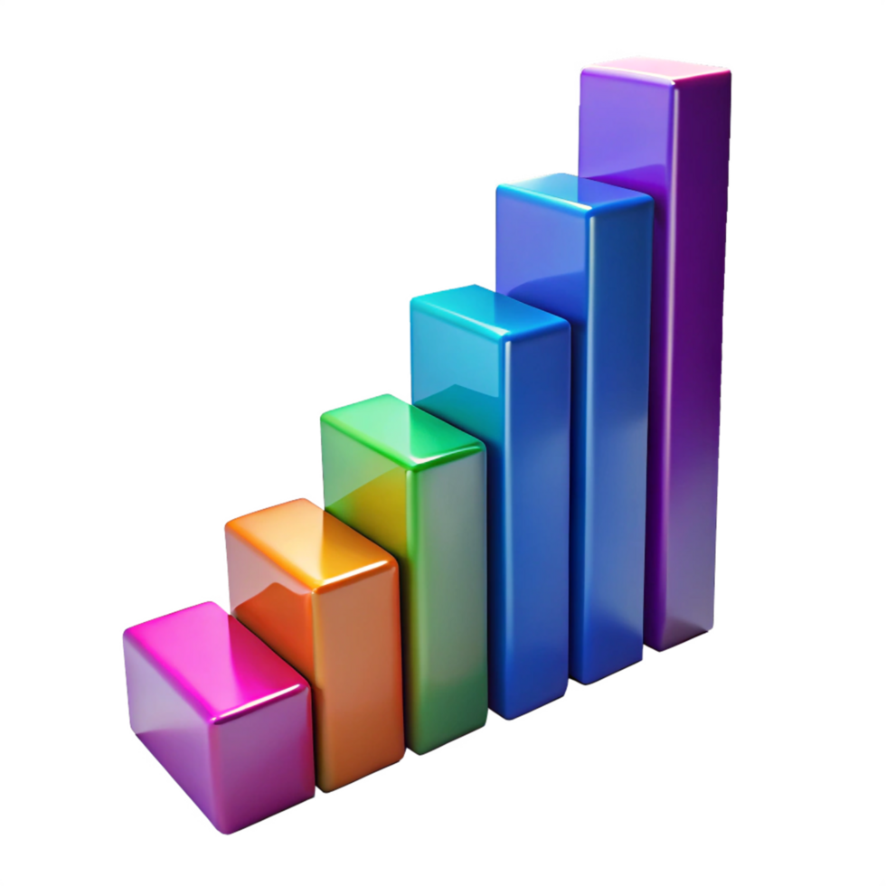Colorful Shiny 3D Bar Graph Ascending Over png