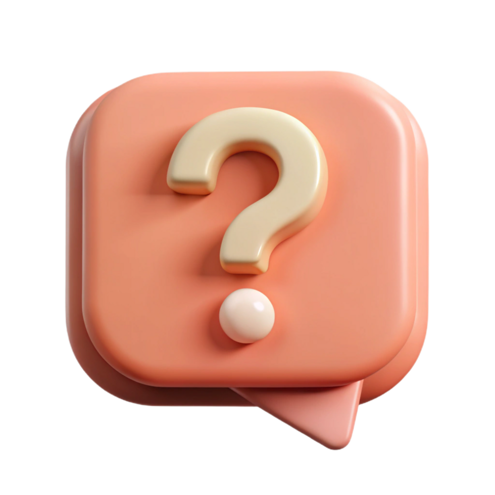Glossy Ivory Question Mark in Peach Speech Bubble, 3D Rendered Icon png
