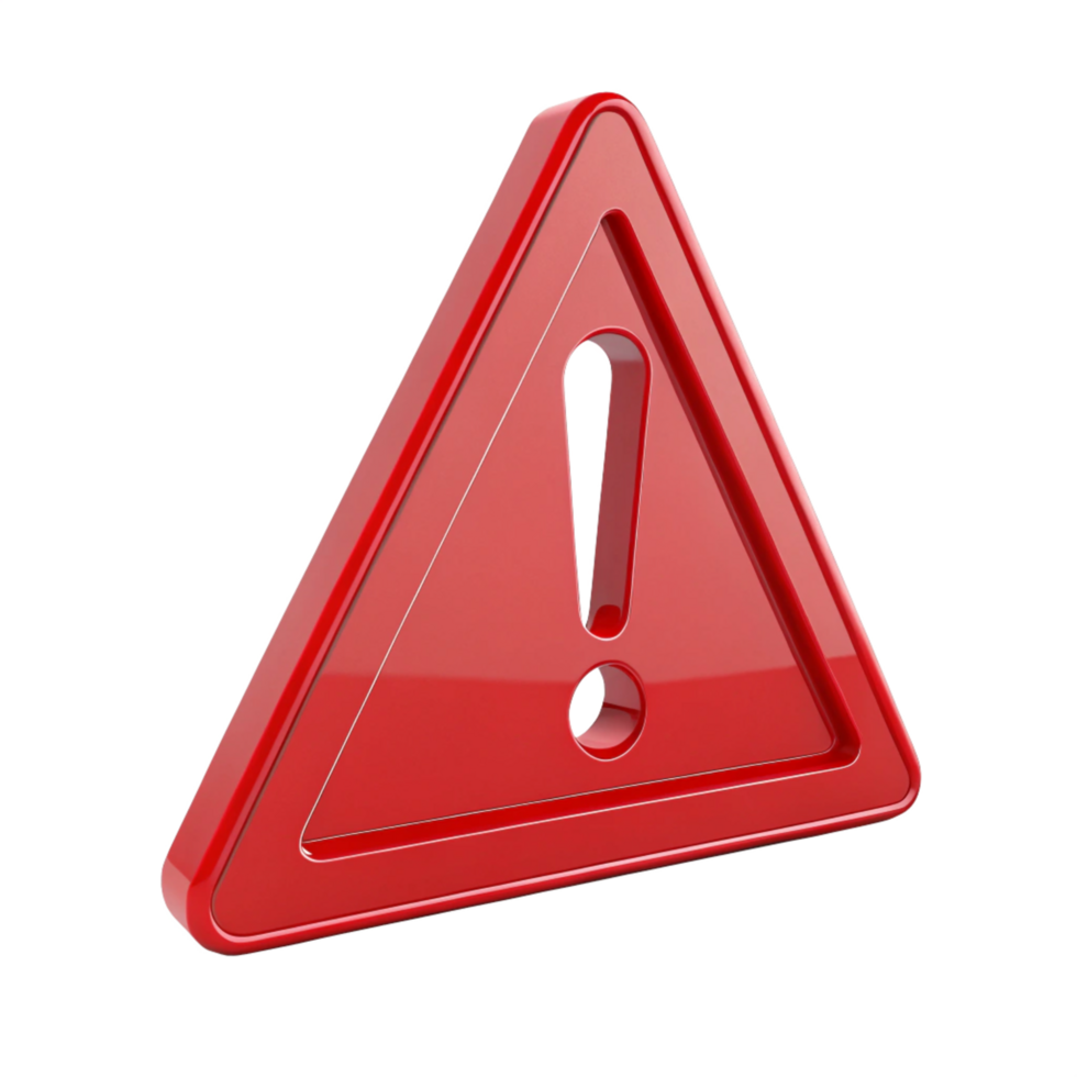 Glossy Triangle Symbol with Exclamation Point 3D Rendering png