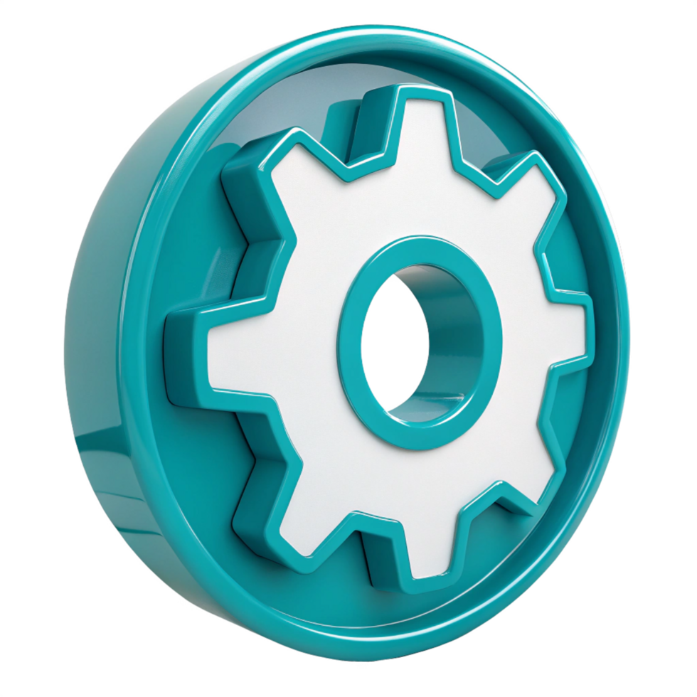 Glossy Round and Gear Icon, 3D Rendering png