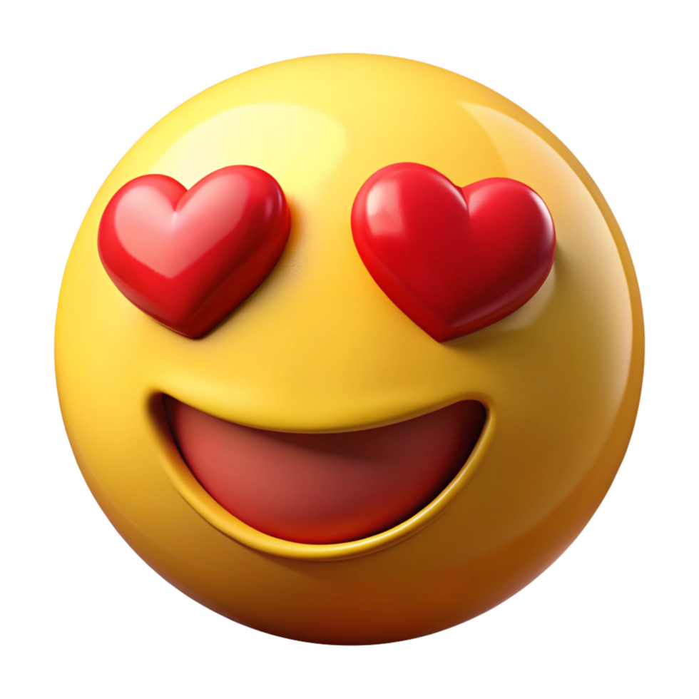 Glossy Emoticon with Heart Eyes and Wide Smile png