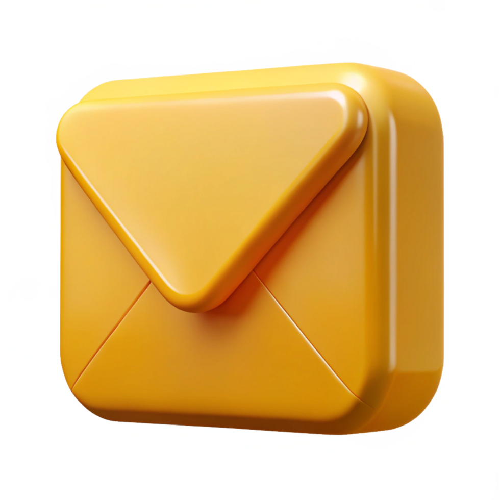 Glossy 3D Rendered Envelope Icon with Detailed Surface and Subtle Shadows png