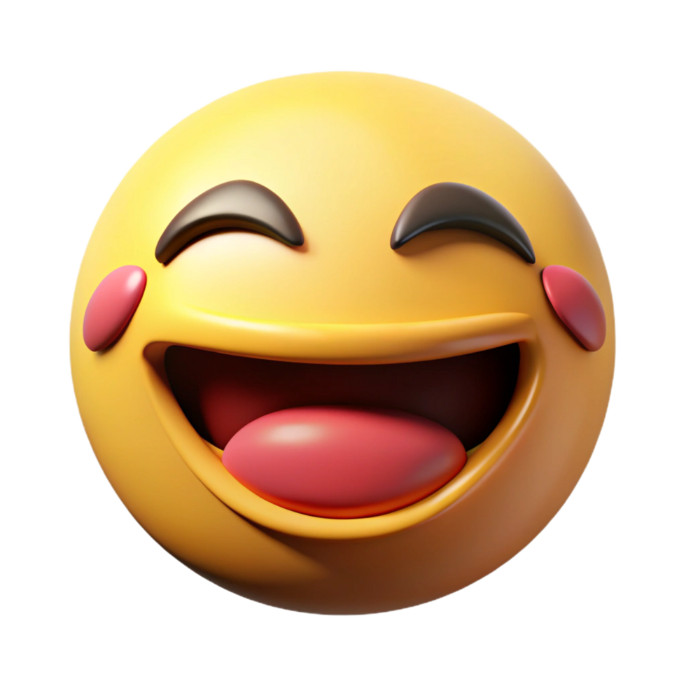 Joyful Emoji with Cheeks, Smiling, Closed Eyes, and Open Mouth on png