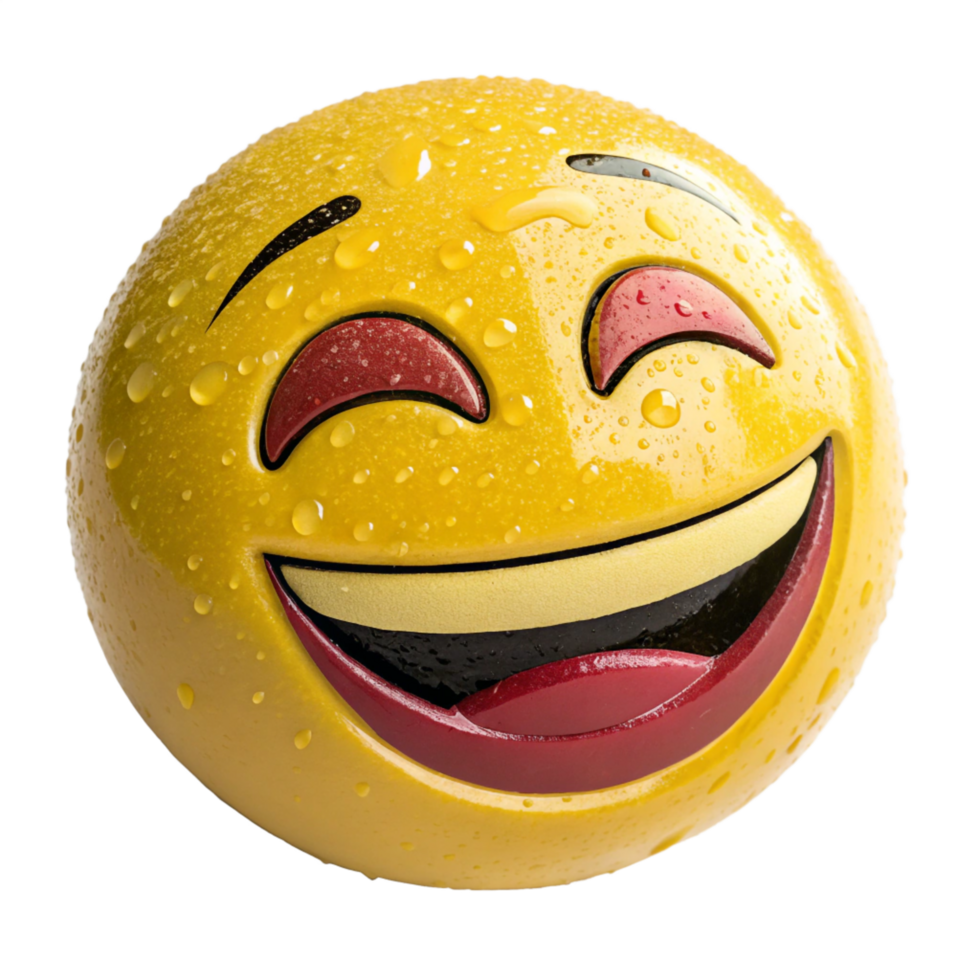 Joyful Wet Emoji, Face with Red Eyes, Smiling Mouth, Water Droplets, png