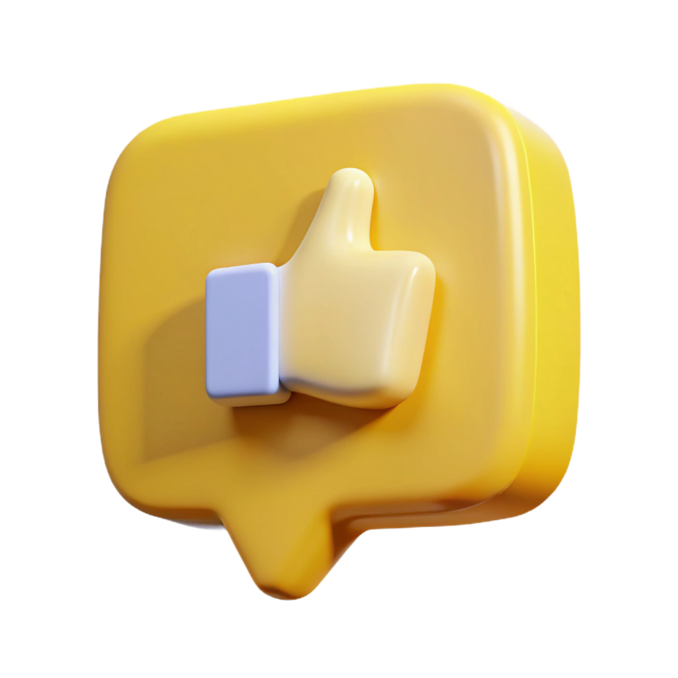 3D Render Speech Bubble with Thumb Up, Glossy, Modern, Minimal png