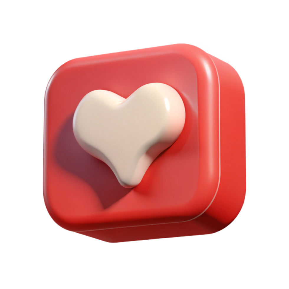 Heart Icon with Rounded Square, 3D Render Style, Love Symbol, png