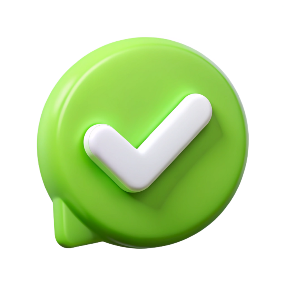 Speech Bubble with Check Mark. 3D Rendering. Glossy and Smooth. png