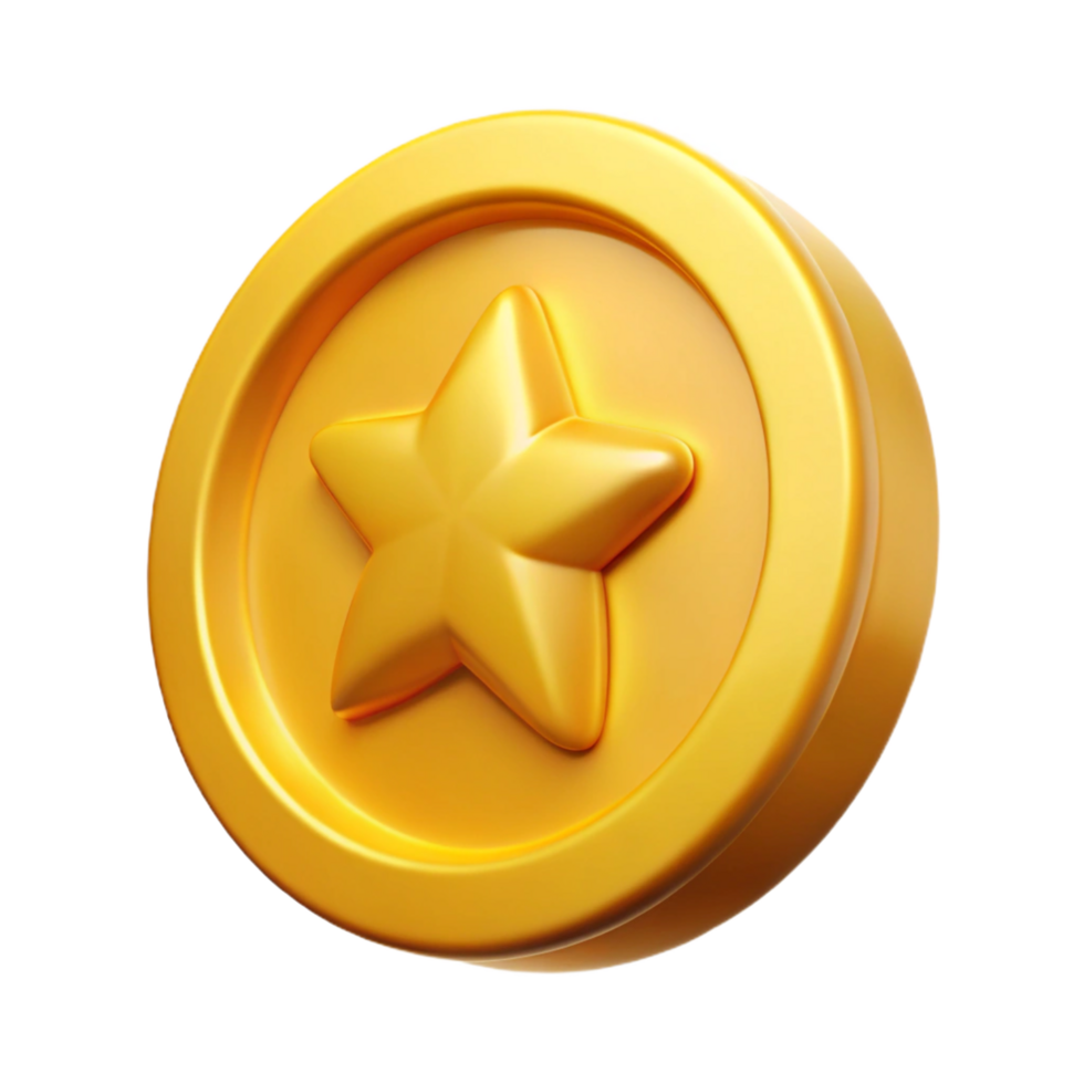 Golden Star Coin on, 3D Render, Shiny Object, Glossy Finish png