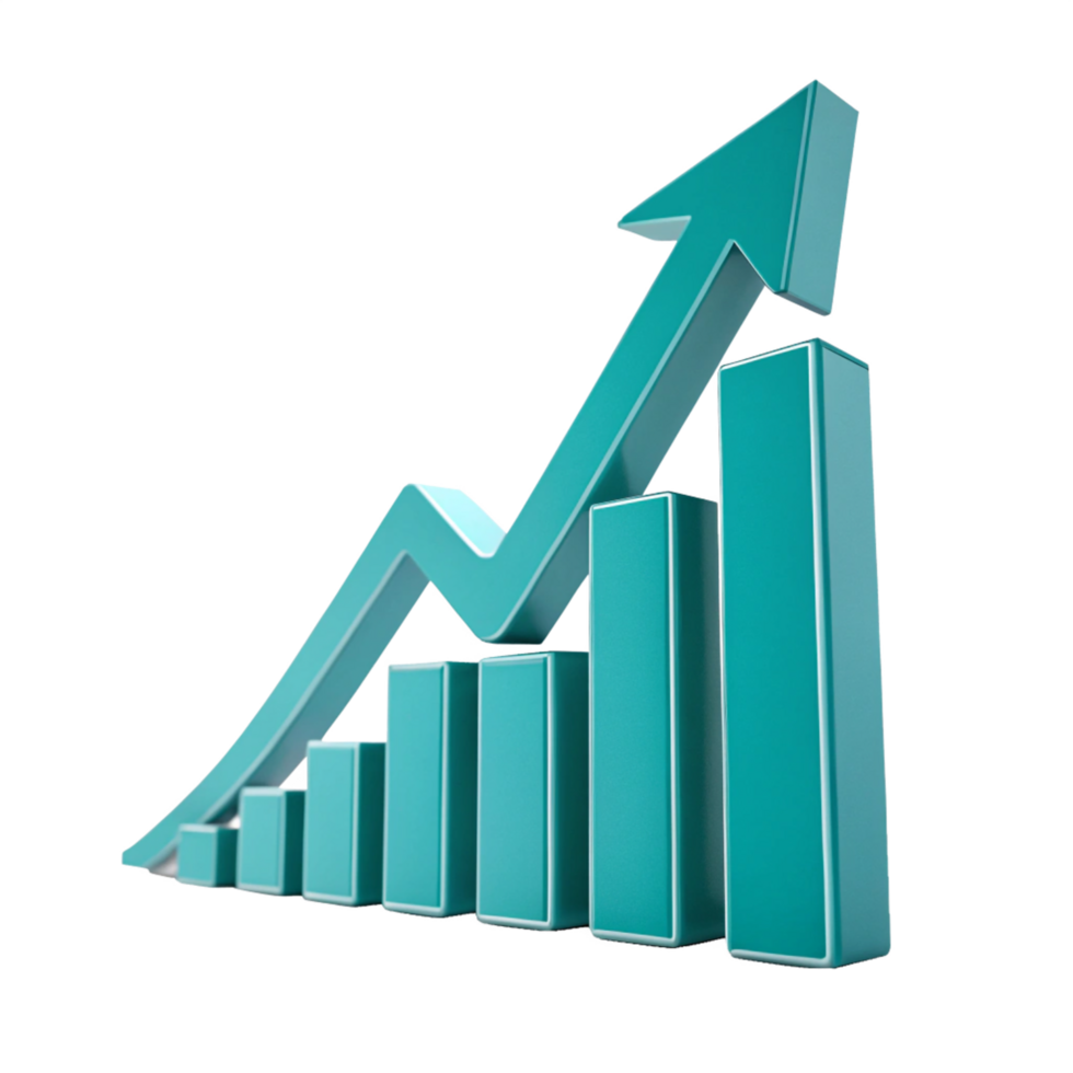Risin Columns with Arrow Pointing Upward on Backdrop 3D Rendering png