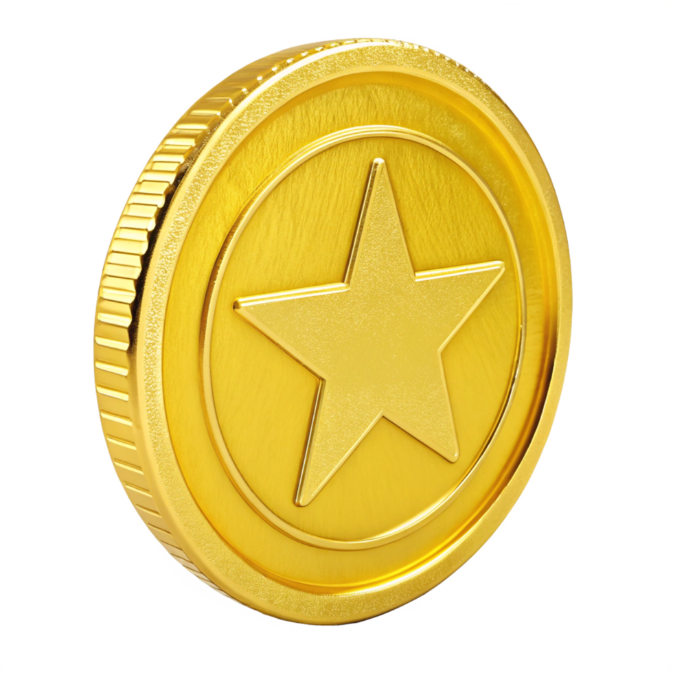 Coin Featuring a Centered Star on Transparent Backdrop Shiny png