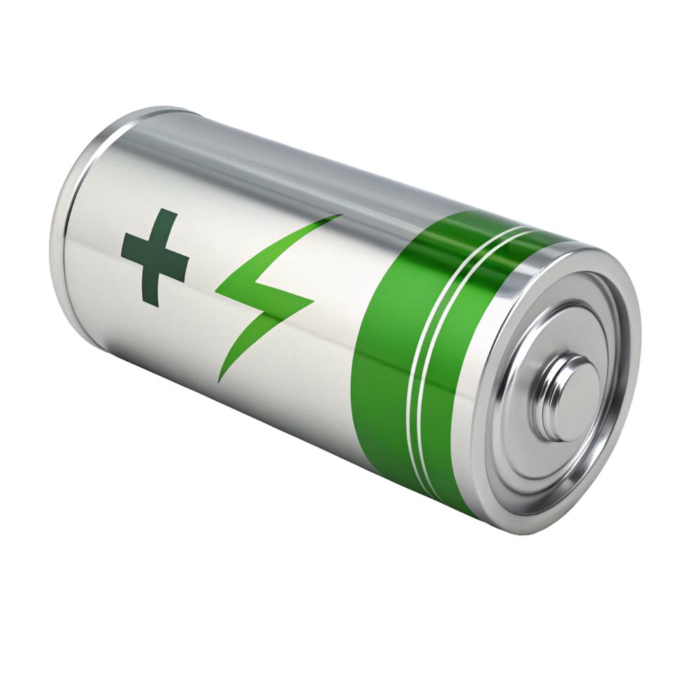 Shiny Cylindrical Battery with Flash and Plus Sign png
