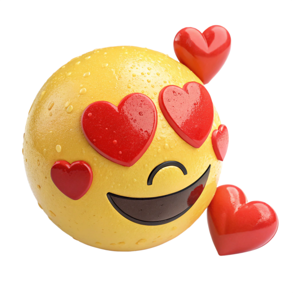 Smiling Emoji Face with Heart Eyes and Water Droplets png