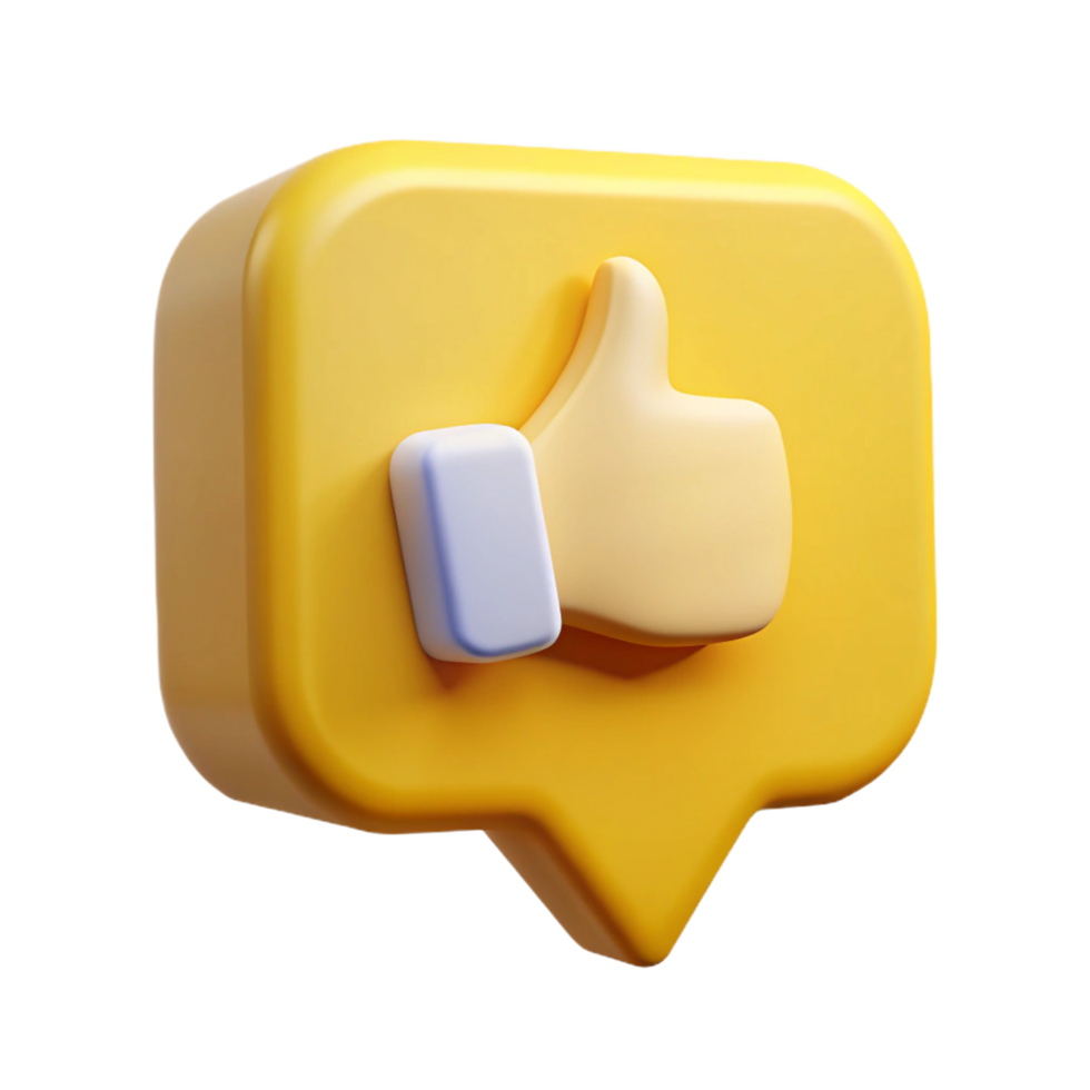 Speech bubble with thumbs up gesture, modern 3D rendering, notification icon png