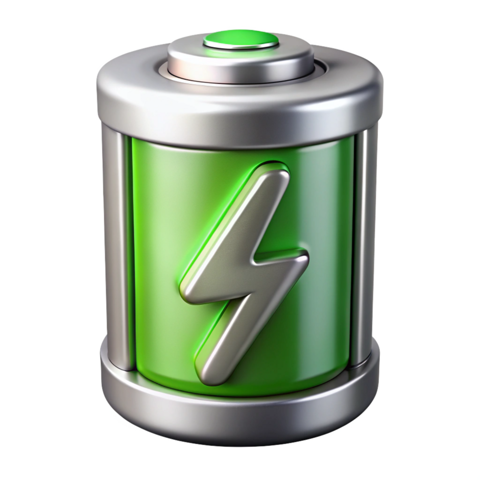 Shiny Battery Cell with Lightning Bolt Design Metallic Elements png
