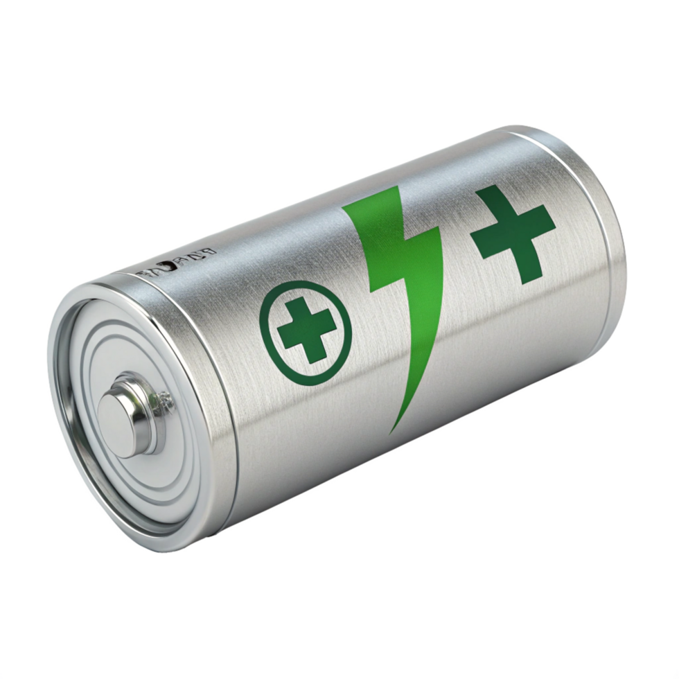 Alkaline Battery with Plus Symbols Lightning Bolt Icon Against png