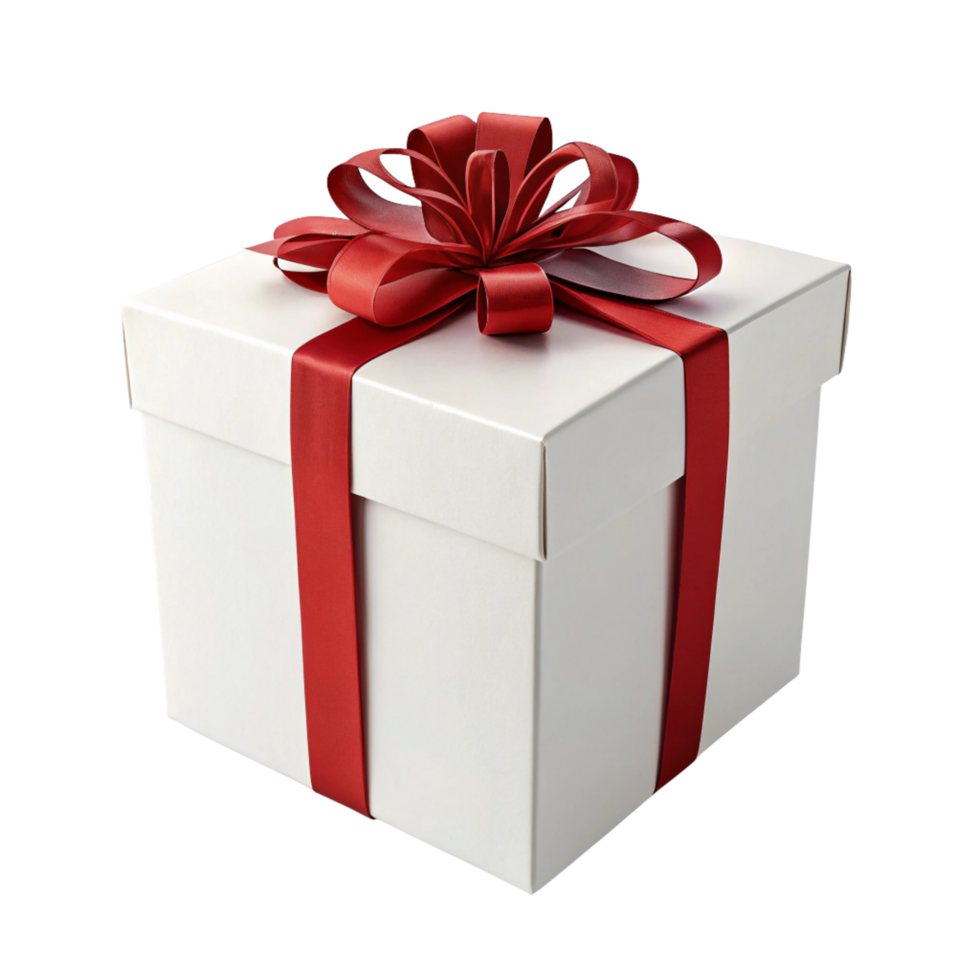 Gift Box Topped with Red Satin Ribbon Bow png
