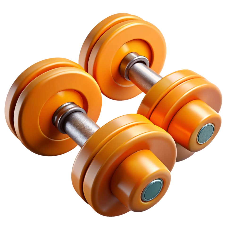 Two Orange Dumbbells with Steel Handle, Fitness Weights, Studio Shot, Exercise png