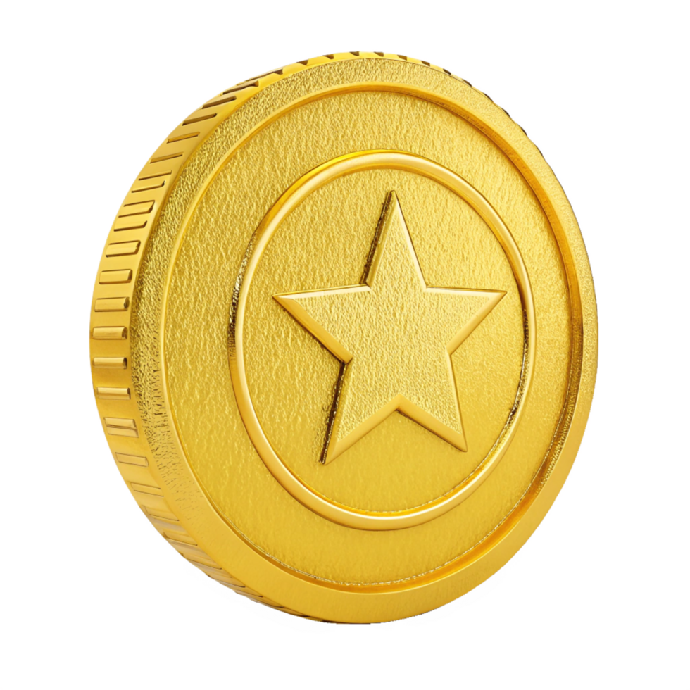 Shiny Coin with Star Symbol, 3D Render png