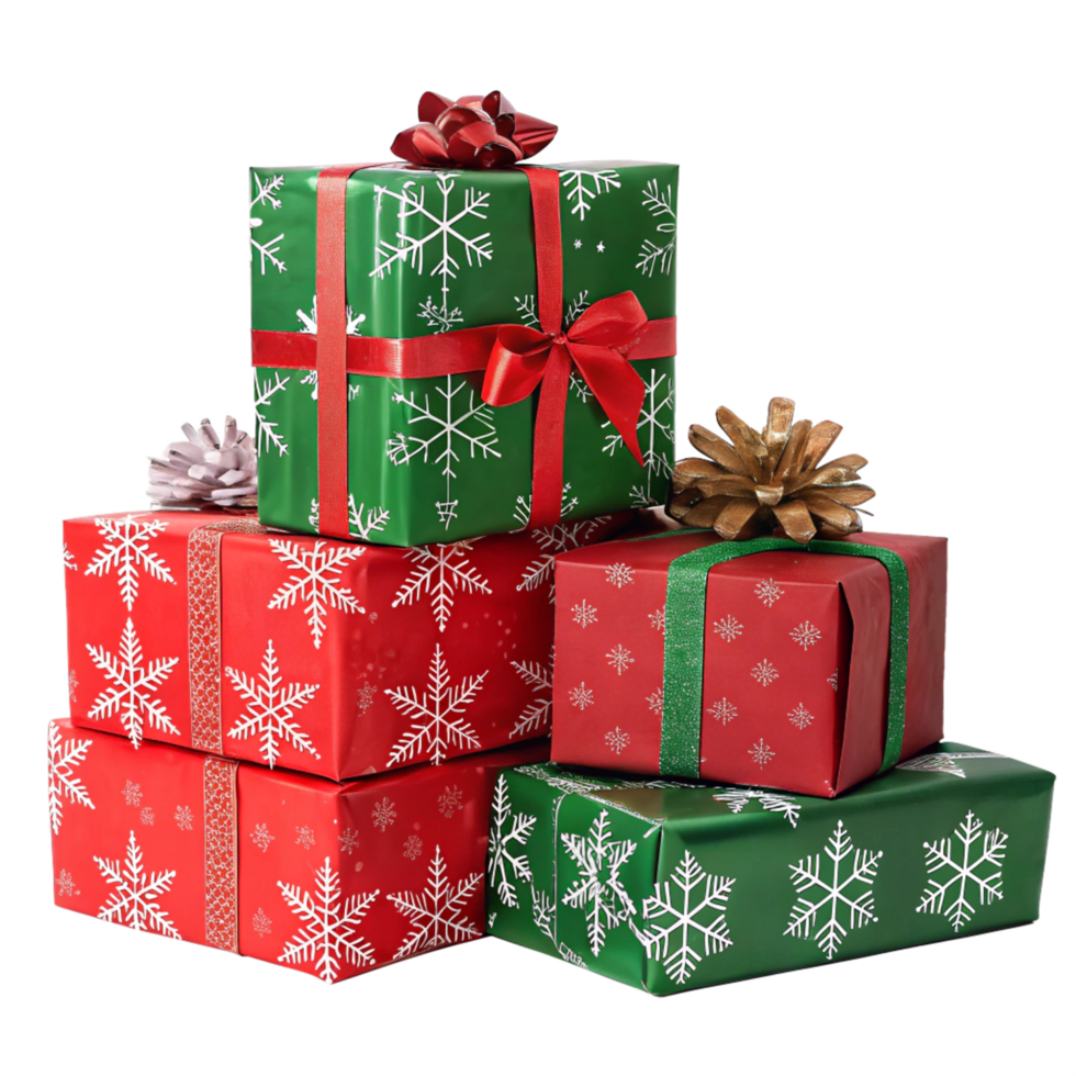 Christmas Presents Wrapped with Snowflake Pattern png