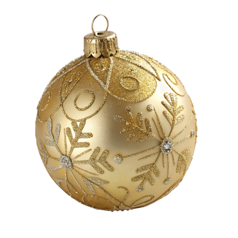Ornate Golden Sphere with Glittered Snowflake Details png