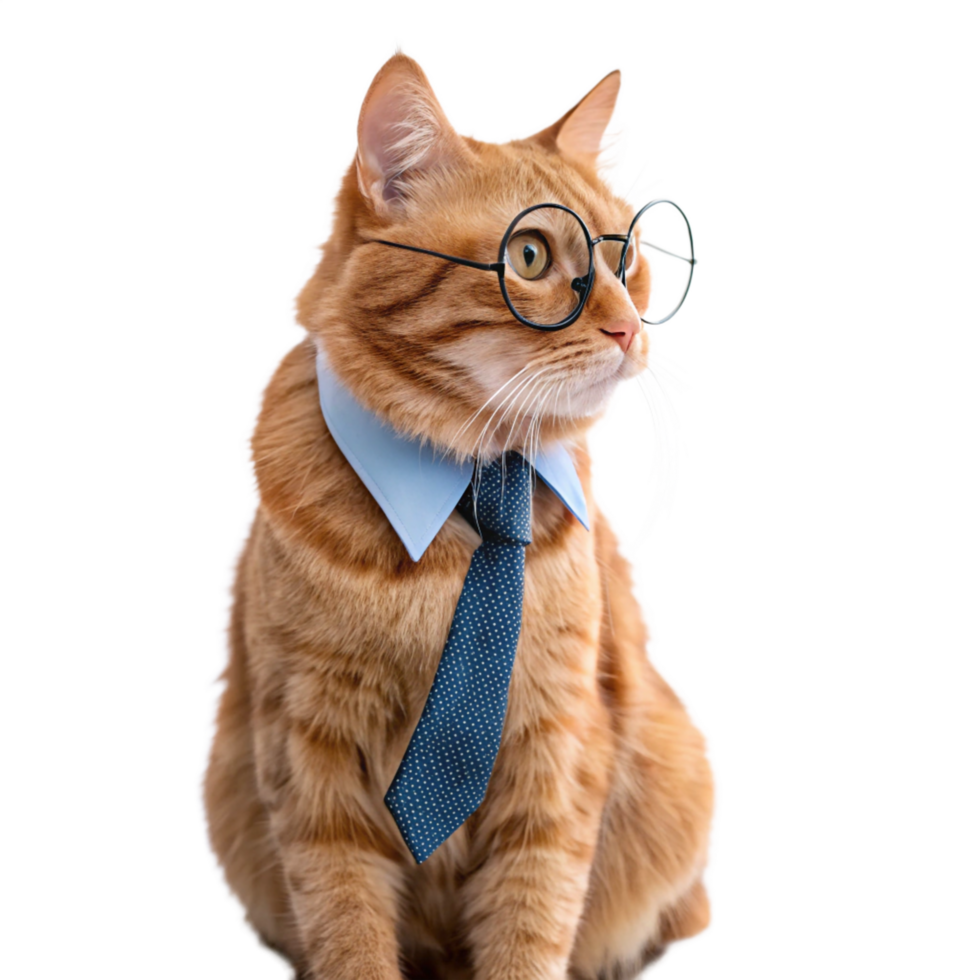 Sophisticated Ginger Cat with Glasses and Tie png