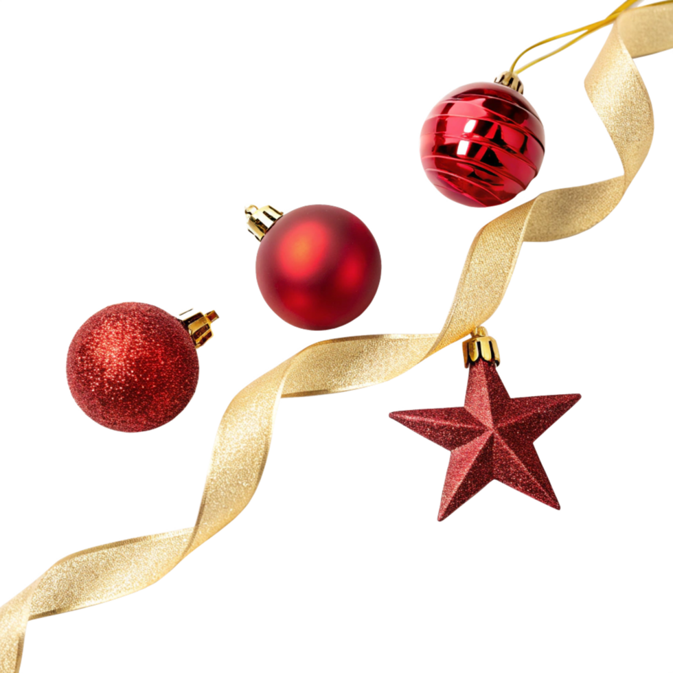 Sparkling Red Ornaments and Gold Ribbon png