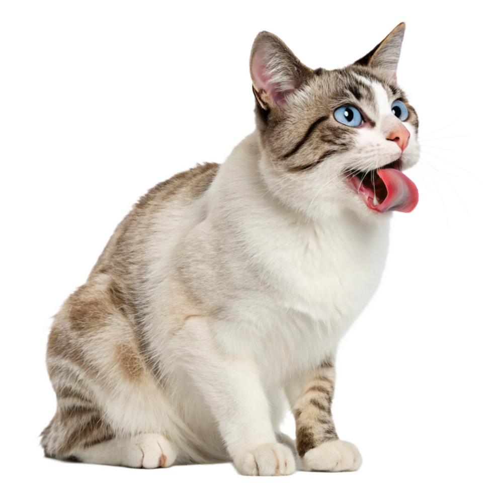 Snowshoe Cat Licking Nose, Blue Eyes, Sitting Against, Studio Shot png