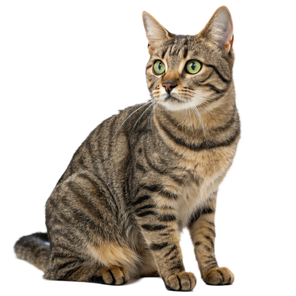 Sitting Brown Tabby Cat Portrait Striking Green Eyes Detail png