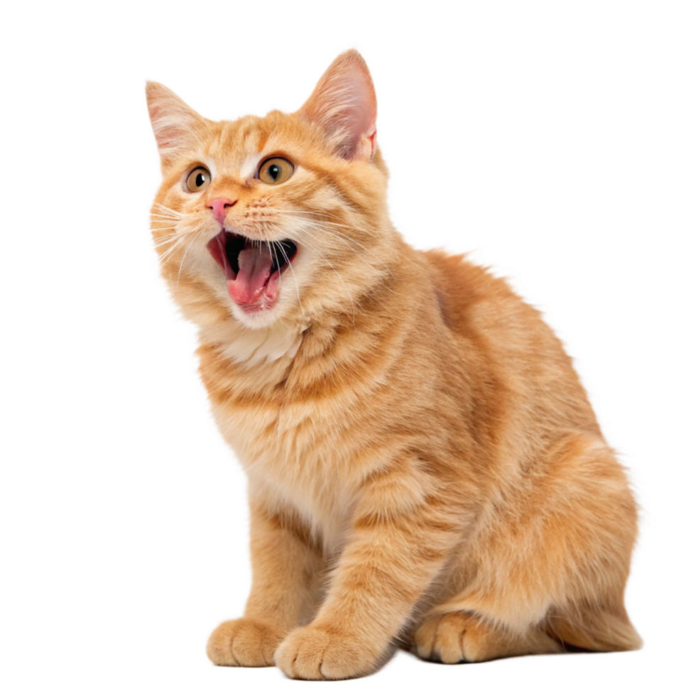 Adorable Ginger Tabby Kitten Sitting with Open Mouth png