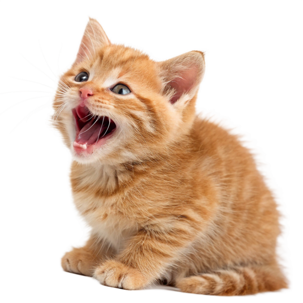 Adorable Ginger Kitten With Open Mouth, Wide Eyes, Stripped Fur png