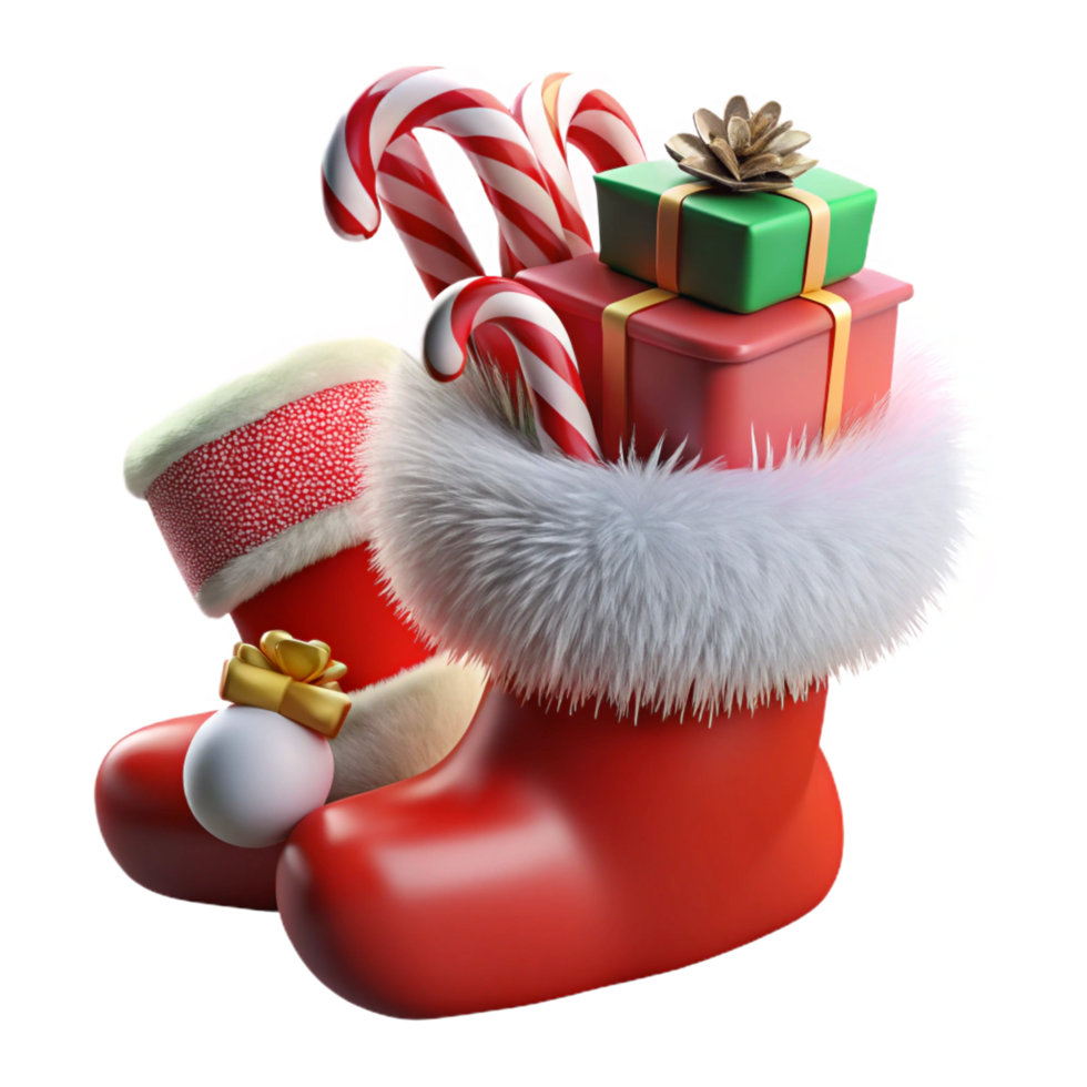 Christmas Stocking with Candy Canes and Gifts Pile png