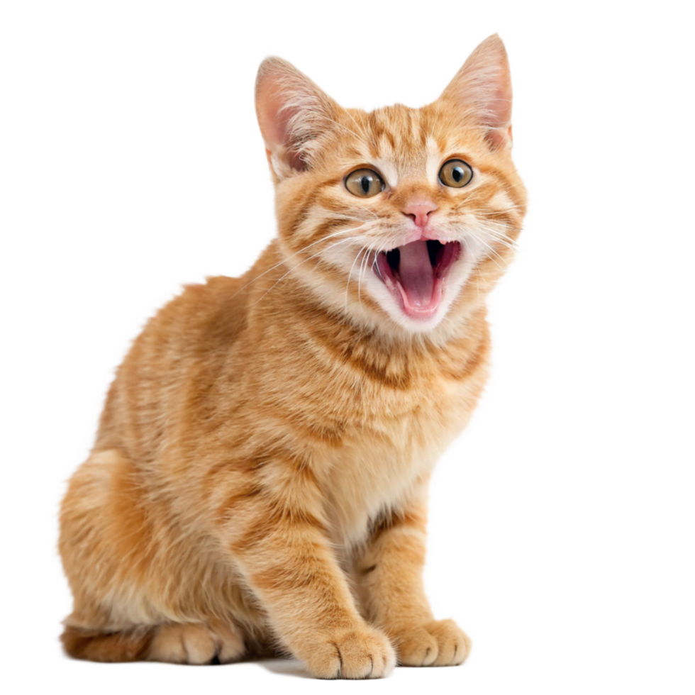 Cute Ginger Tabby Kitten Sitting with Mouth Open, Adorable png