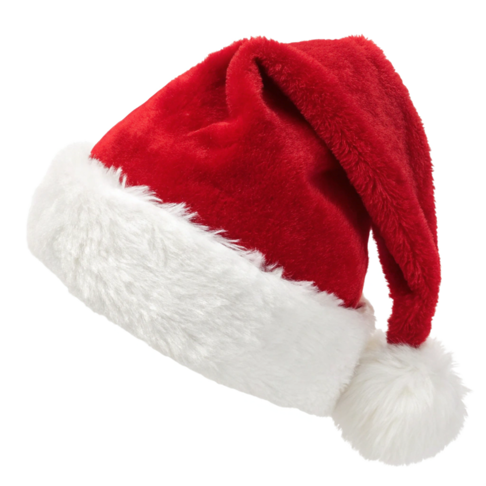 Fluffy Santa Hat Classic Red and White Festive Headwear, png