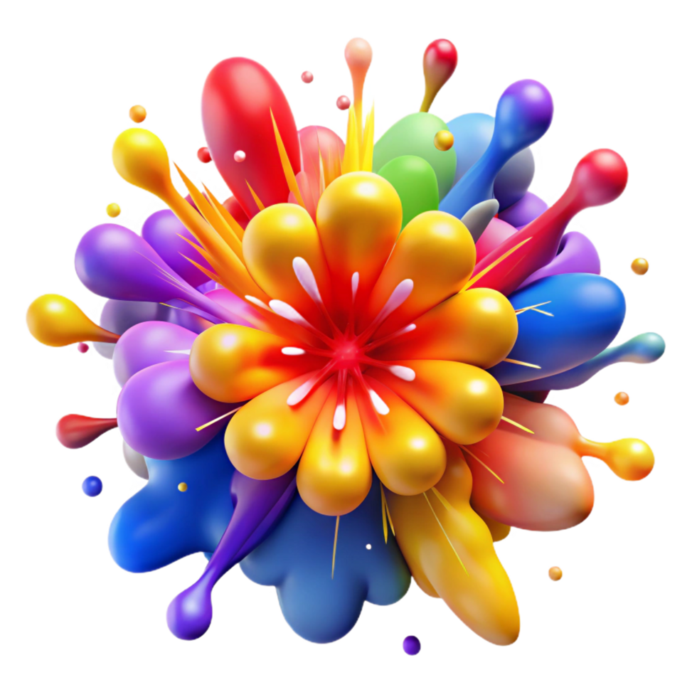 Abstract Paint Splatter Bloblike Form, Yellow Center, Red Burst, and Vibrant Hue png