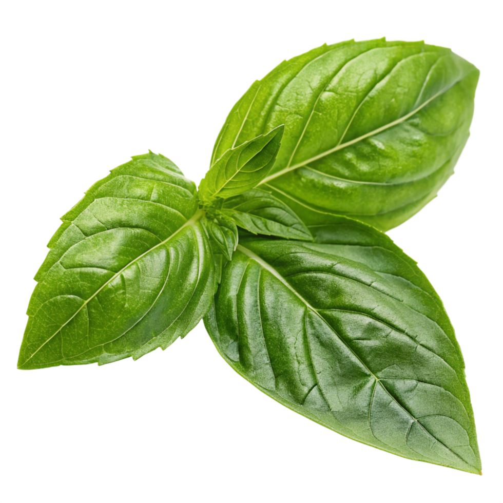 Fresh Sweet Basil Leaves, Macro Shot, Bright Green Color png