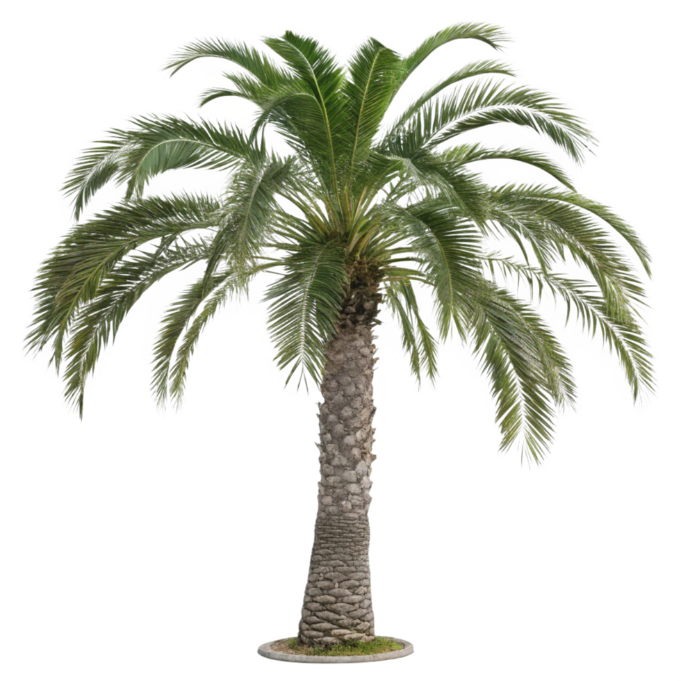 Palm Tree Phoenix dactyliferous with Textured Trunk, Green Fronds png