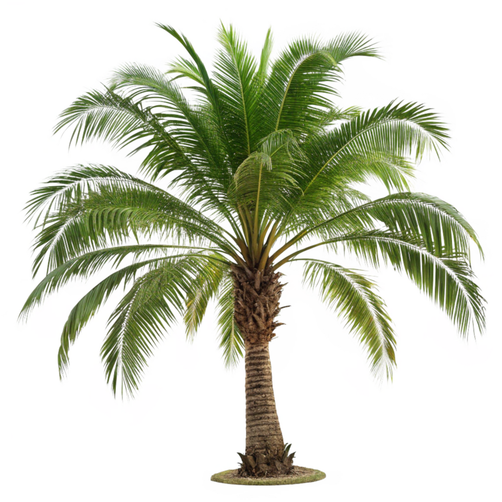 Queen Palm Tree Lush Green Fronds and Textured Trunk png