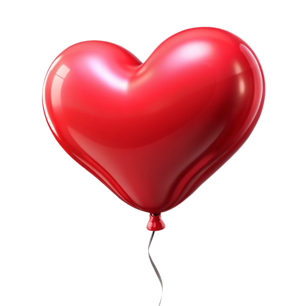 Red Heart Balloon Glossy 3D Render, Love Symbol, Shiny png