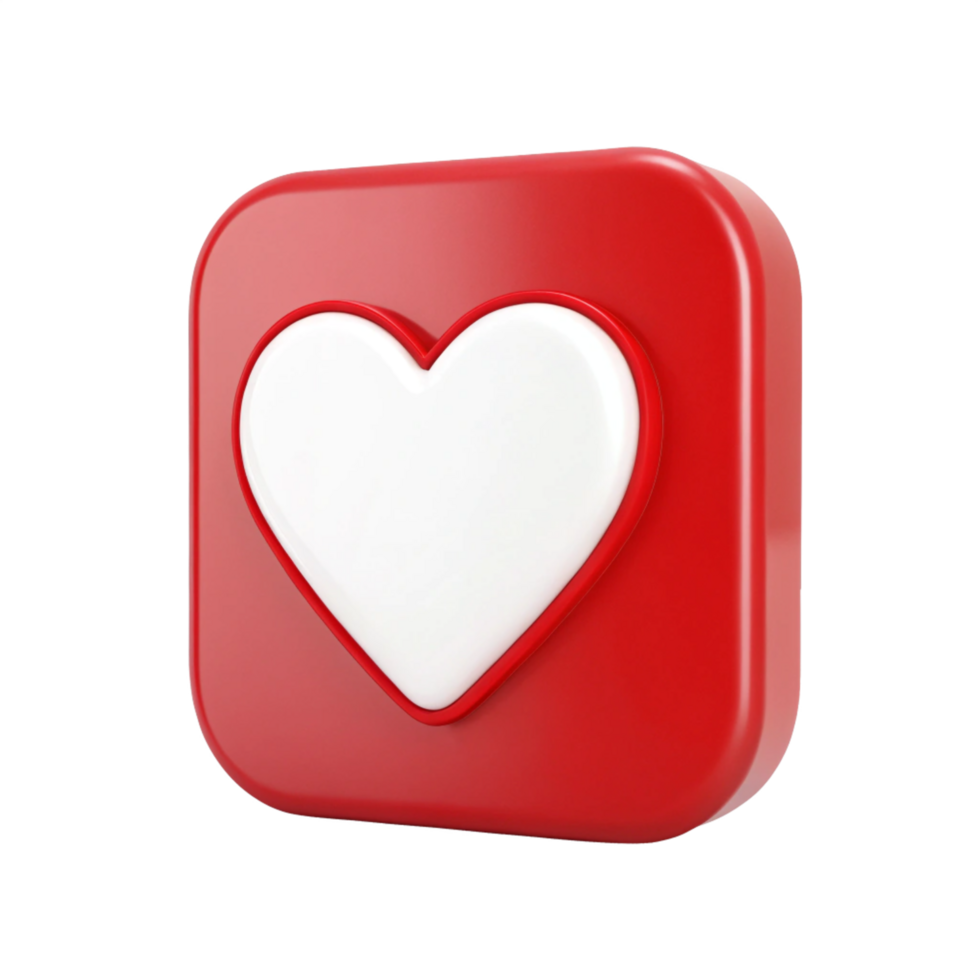 Red Square Icon with Heart, 3D Rendering, Isometric View, High Quality, Social Media png